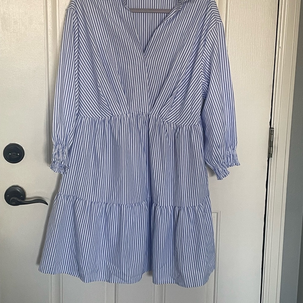 Blue and White Striped Dress